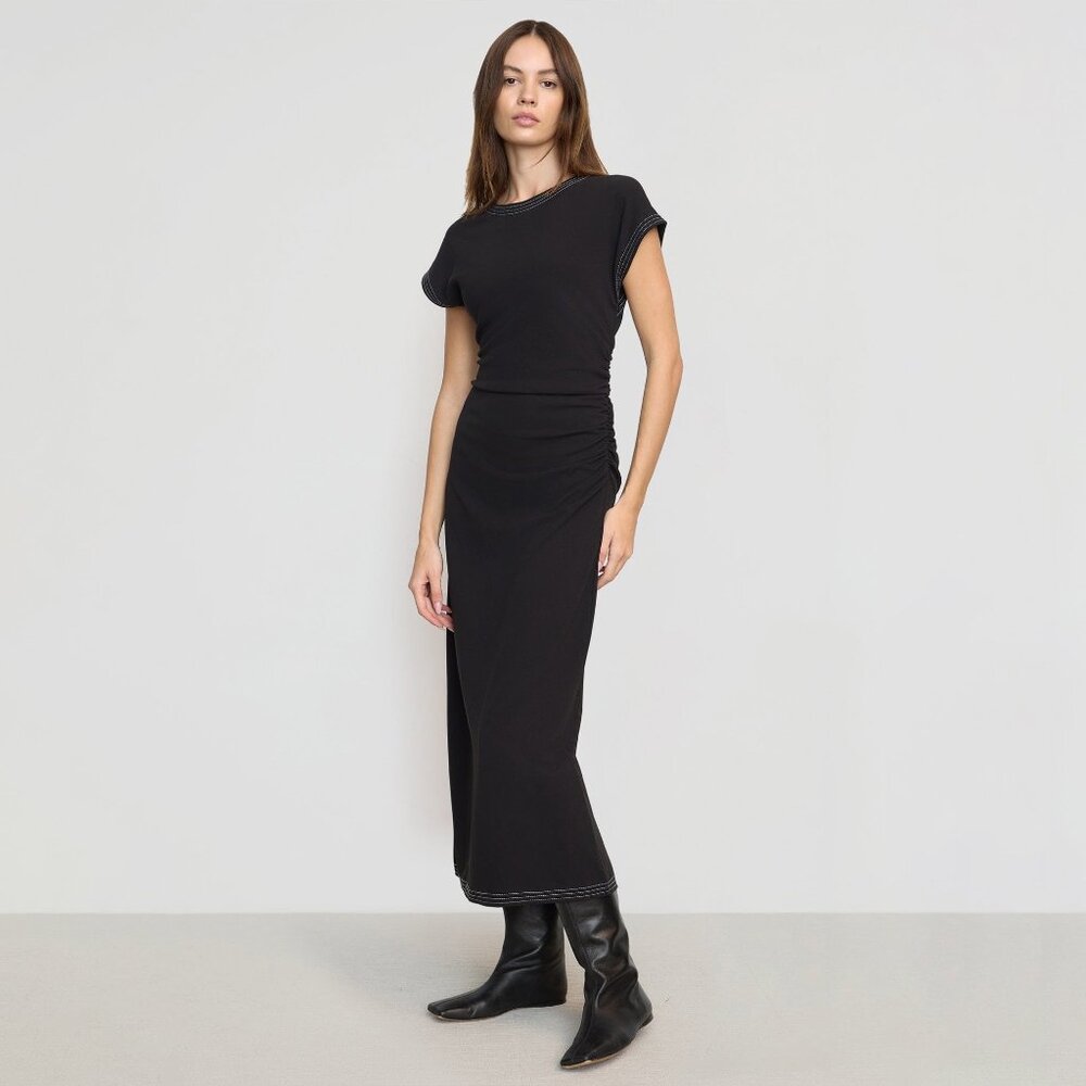 Modern Citizen Vela Contrast-Stitch Ruched-Waist Dress Size XLBlack / Regular /